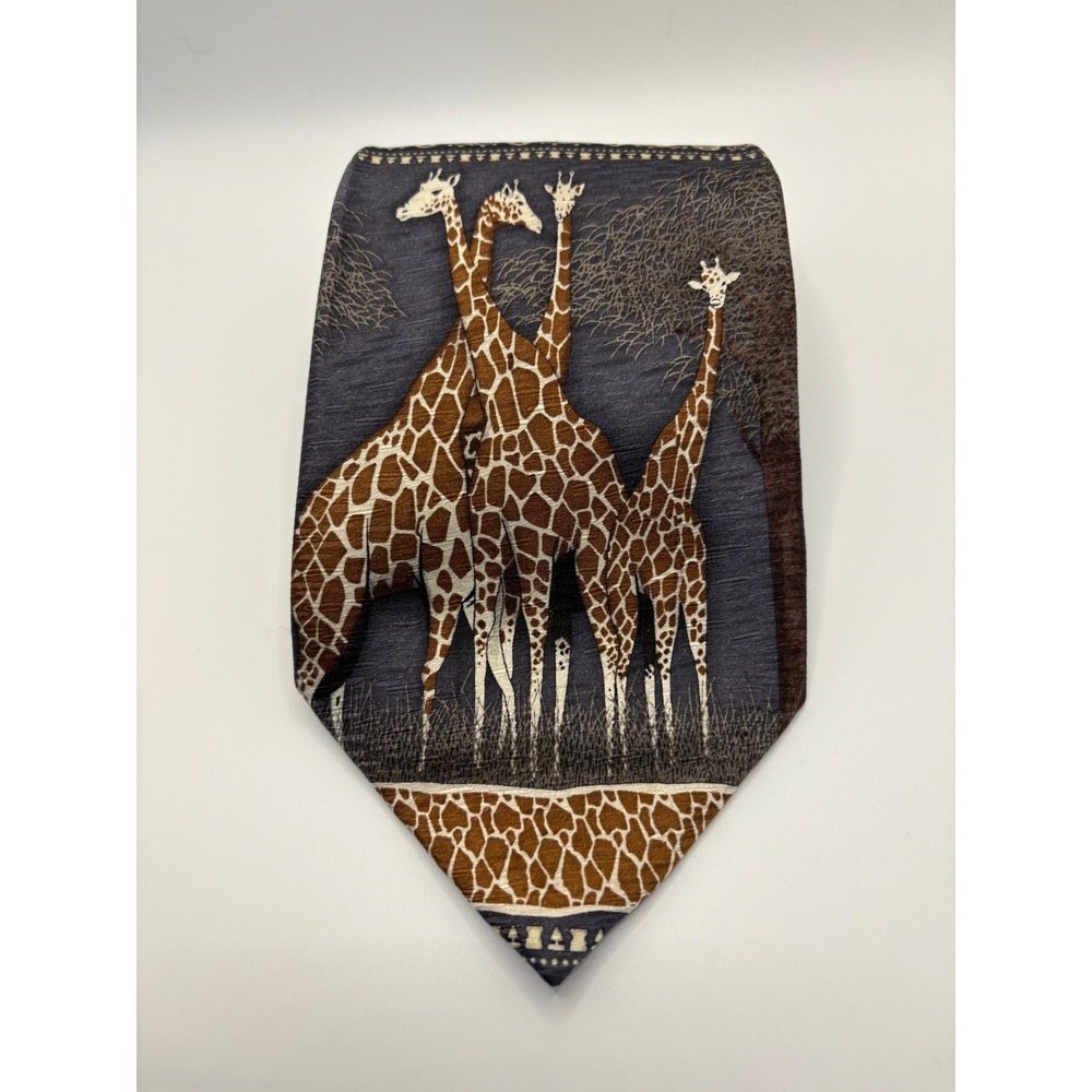 Tesoro Rosso Uomo Moda Mens Silk Tie Giraffe African Safari Tribal Grey Brown